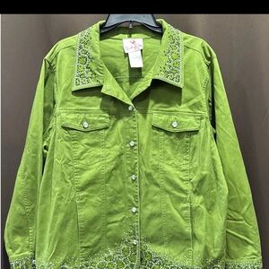Quacker Factory Green Embellished Jean Jacket, Size 1X